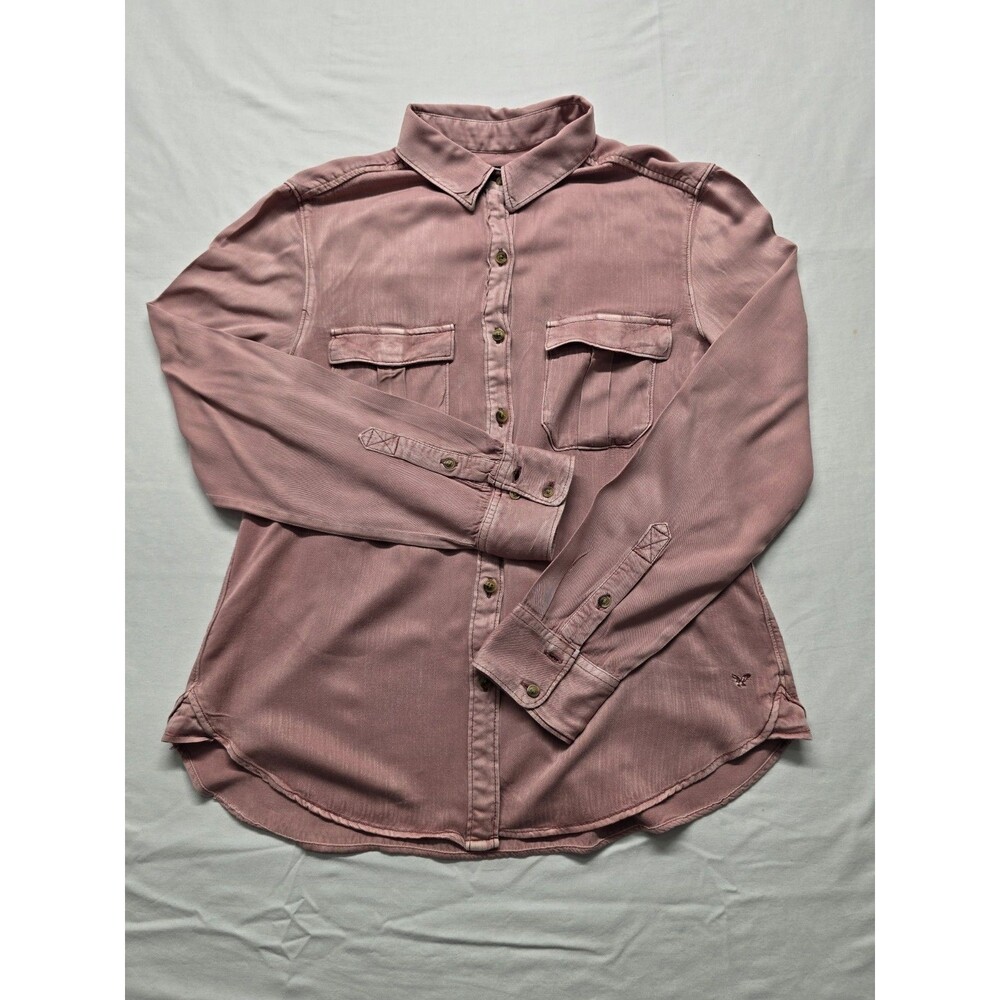 AMERICAN EAGLE Boyfriend Fit Pink Long Slv Utility Button Up S
